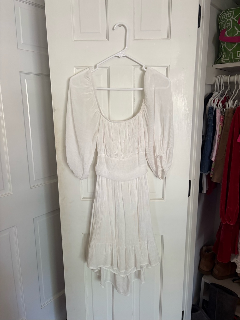 Amazon White Puff-Sleeve High-Low Midi Dress